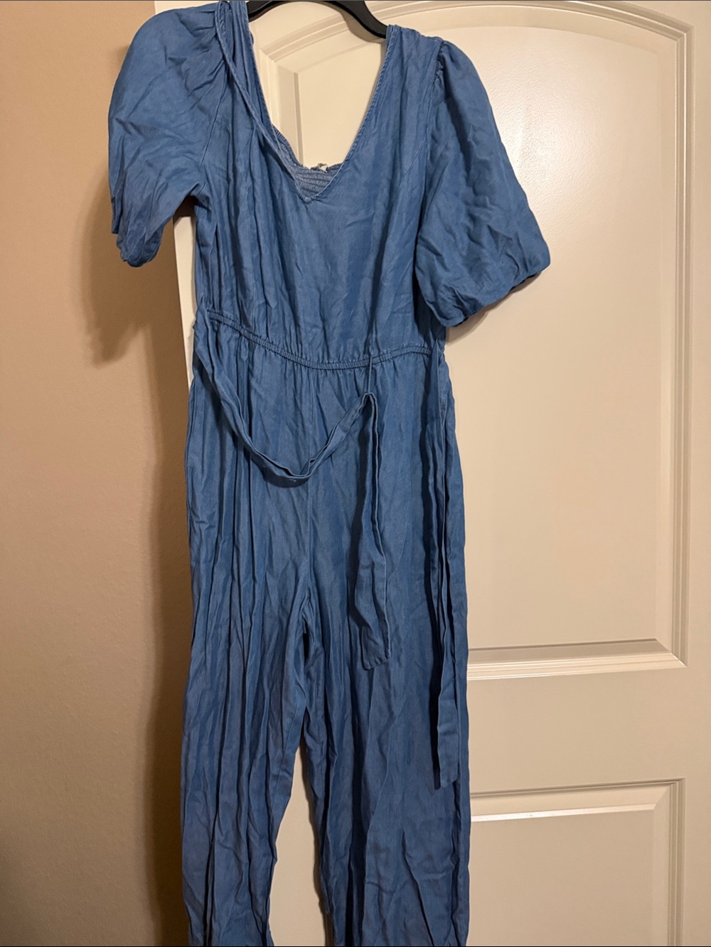 Cato Blue V-Neck Jumpsuit with Puff Sleeves